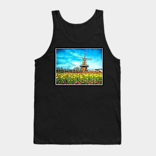 Windmill with Tulips Landscape Dutch Netherlands Scenic Print Tank Top